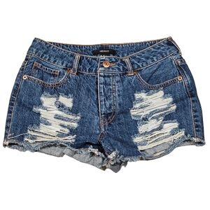 Forever 21 High-Rise Distressed Destroyed Medium Wash Denim Shorts - Size 24